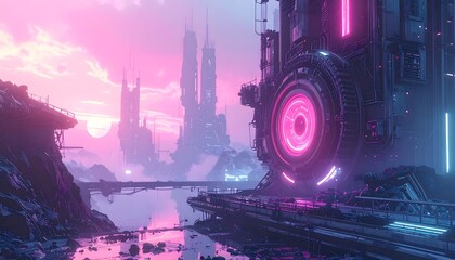 Futuristic cityscape at sunset (1)