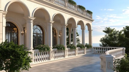 Obraz premium Elegant mansion balcony overlooking the sea
