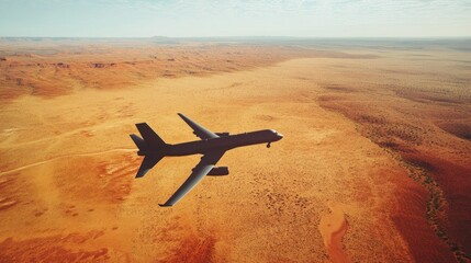 Airplane over desert landscape