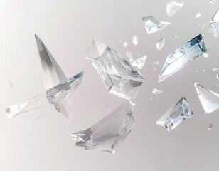 Abstract Transparent Glass Shards with Light Refraction on White Background