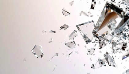 Abstract Transparent Glass Shards with Light Refraction on White Background