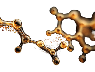 Golden molecular structure, abstract, scientific