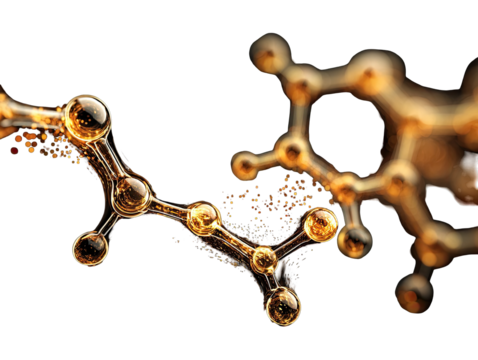 Golden molecular structure, abstract, scientific