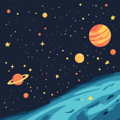 Vector illustration of space, cosmonaut and galaxy for poster, banner or background. Abstract drawings of the future, science fiction and astronomy , vector style simple color