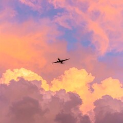 Airplane in a vibrant sunset sky