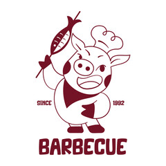 Pig cute cartoon character logo template for pork products