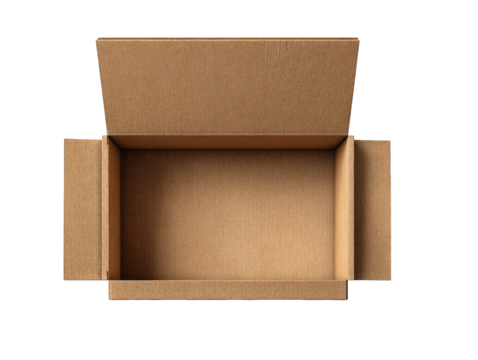 Open cardboard box, empty inside