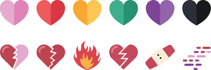 Collection of diverse heart emojis in many styles and colors expressing love