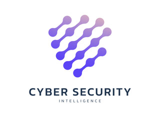 Cyber security intelligence data protection with network connecting shield shapes alignment technology vector logo design concept. Abstract shield security icon logotype for ID ui, identify, antivirus