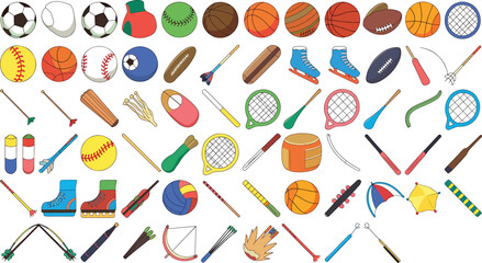 sports equipment Diverse sports equipment icons collection and activities action icon fitness equipment graphic icons