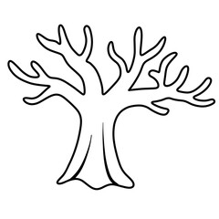 Dry tree black doodle outline.
