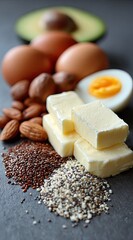 Healthy fats & protein foods arranged