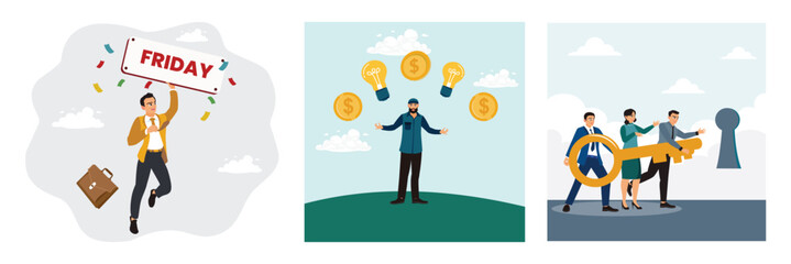 Young businessman welcomes the weekend,manage strategies to make a profit,teamwork towards success.