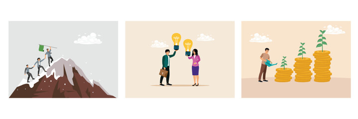 Teamwork and collaboration, exchange of ideas for business innovation, economic growth.