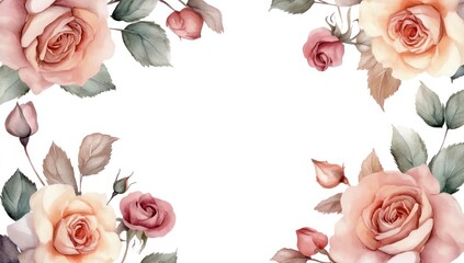 Elegant Watercolor Roses: A Romantic Floral Border
