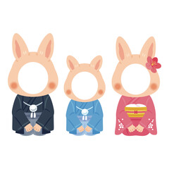 晴れ姿の卯年のキャラクター　家族　フォトフレーム