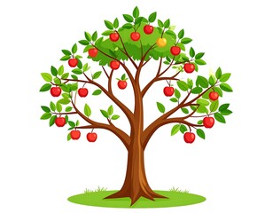 Cartoon apple tree with many fruits