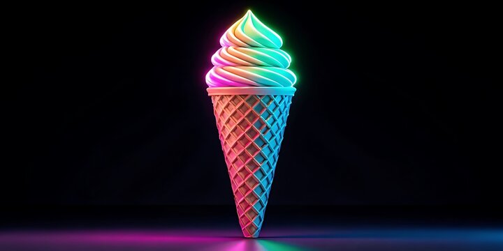 ice cream cone glowing futuristic neon colors