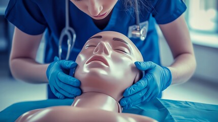 Medical training with a realistic mannequin.