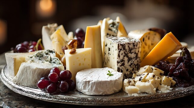 Cheese plate full of delicious variety of cheeses