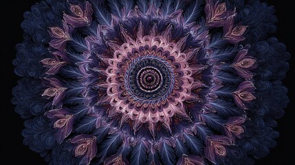 Abstract Fractal Art Deep Purple and Lavender Mandala with Intricate Floral Patterns