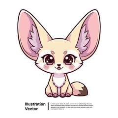 Adorable Cartoon Fennec Fox Illustration Playful Desert Fox with Big Ears and Cute Eyes