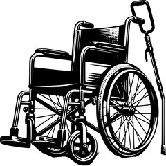 Wheelchair and Cane: A detailed and artistic illustration showcasing a wheelchair and a cane, symbols of mobility aid and accessibility.