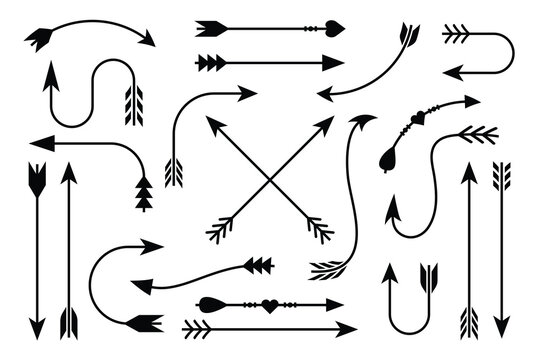 Diverse Black Arrow Graphics Collection on White Background