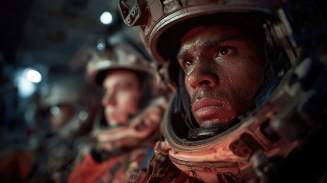 Astronauts in Spacecraft During Mission Preparation and Focus - Powered by Adobe