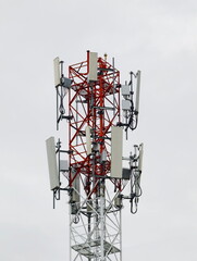 Telecommunication tower of 4G and 5G cellular. Cell Site Base Station. Wireless Communication Antenna Transmitter. Telecommunication tower with antennas.