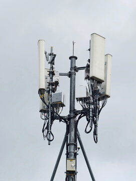 Telecommunication tower of 4G and 5G cellular. Cell Site Base Station. Wireless Communication Antenna Transmitter. Telecommunication tower with antennas.