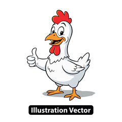 Happy cartoon chicken mascot character giving a thumbs up gesture of approval illustration