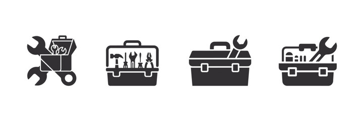Tools icons set, silhouette, vector illustration.