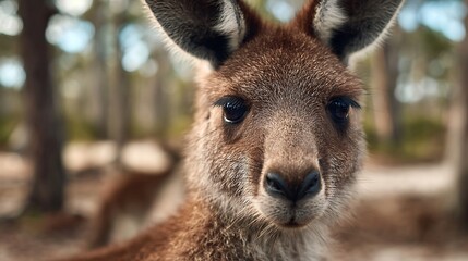Close up of young curious kangaroo in valley