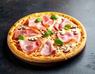 Delicious pizza with ham and mushrooms