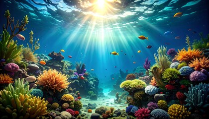 Vibrant coral reef scene