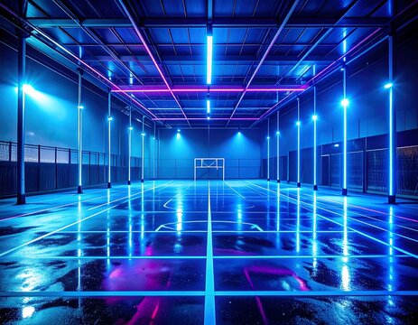 Futuristic indoor sports arena with vibrant neon lights - Powered by Adobe