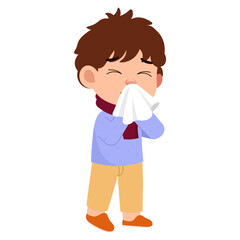 Illustration of Sick Boy with Cold or Allergies