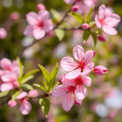 Beautiful spring natural background with bright pink cherry blossom flowers close up macro.