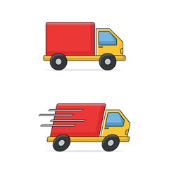 A delivery truck vector icon in flat 2D style, perfect for logistics, shipping, and e-commerce delivery services.