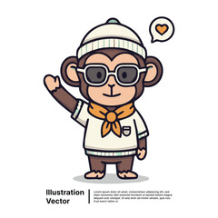 Cool Monkey in Winter Outfit Cute Cartoon Illustration