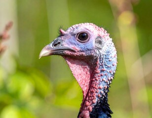 Close-up portrait of a wild turkey's head