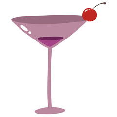 Martini Cocktail Glass with Cherry Garnish Vector Illustration in Minimal Style