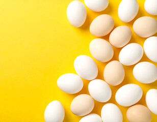 Eggs arranged on a bright yellow background