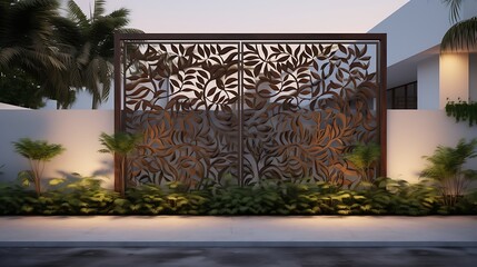 Leafy screen with architectural appeal and tropical backdrop in modern landscaping design