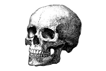 Obraz premium a black and white drawing of a human skulldraw, drawing, illustration, image, jaw, person, skull, white 
