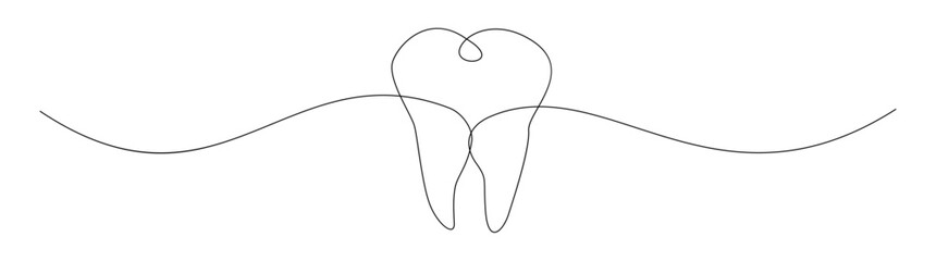 Single Line Drawing of Tooth with Decorative Line
