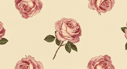 Vintage Faded Pink Roses Floral Wallpaper