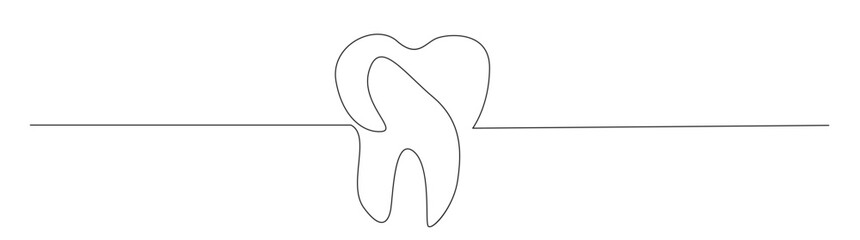 One Line Drawing of a Tooth on White Background