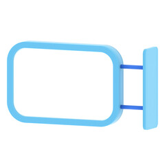 3D render of a blank blue rectangular signboard with side bracket, isolated on white background, modern minimal style for advertising, branding, or shop signage mockup.